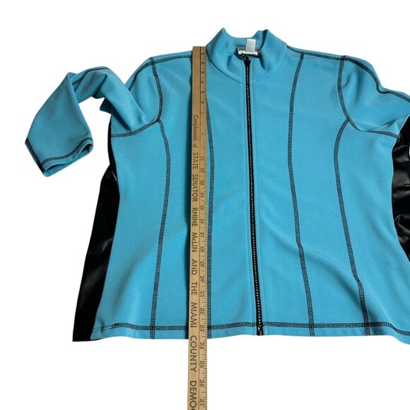 Joseph Ribkoff Full Zip Mixed Media Jacket Size 14 Blue Edgy Minimalist Travel - Picture 14 of 14